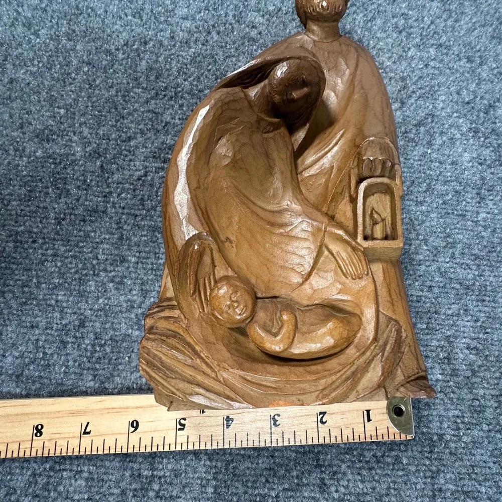 Hand Carved Wood Nativity Holy Family Figurine Sculpture Joseph Mary Jesus 10.5
